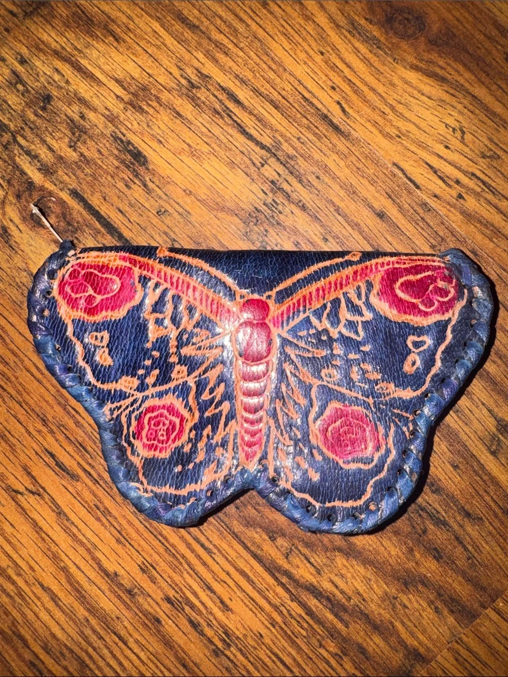 Handcrafted Purple Butterfly Leather Coin Pouch C1.Bk.R.2